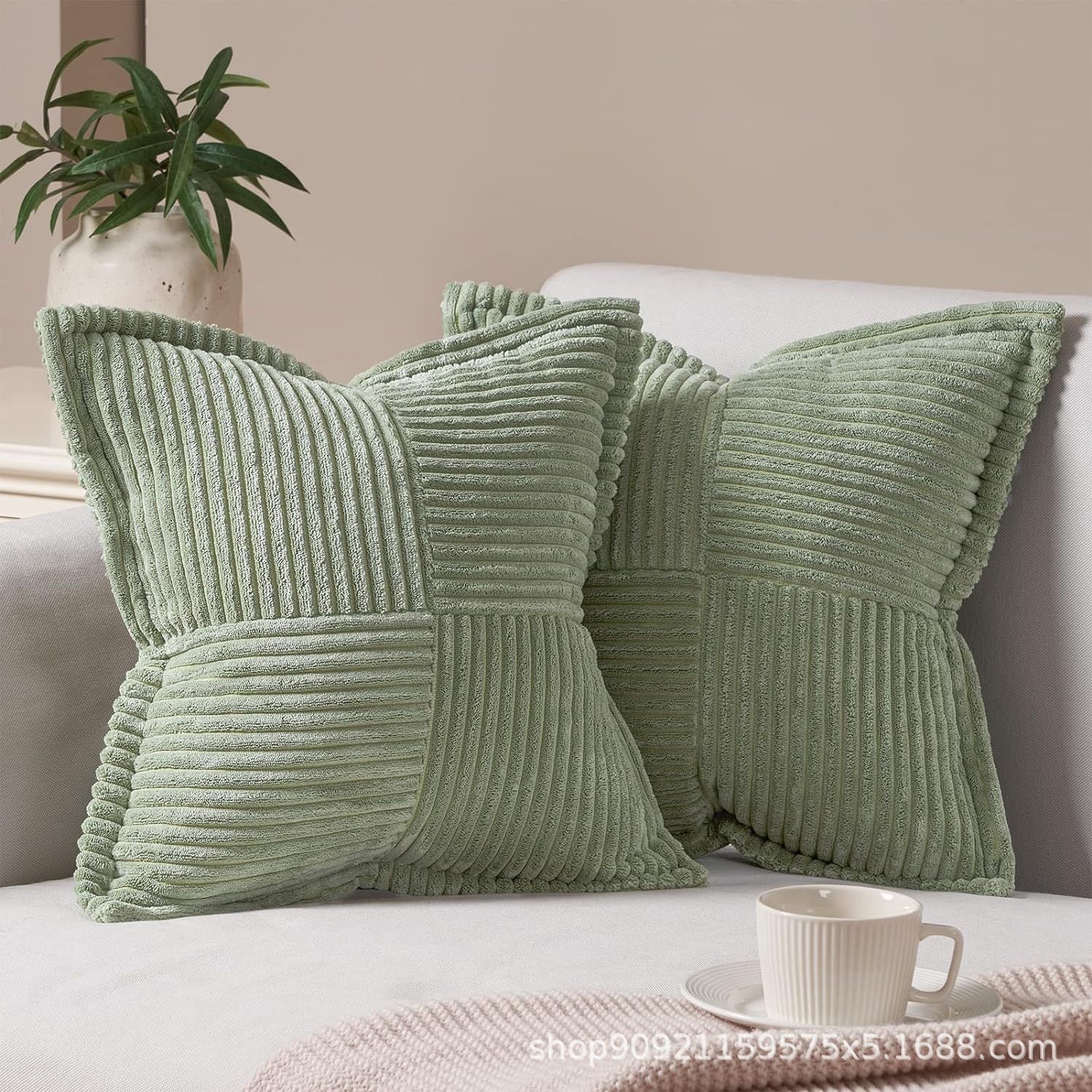 HKM-410259 Super Soft Corduroy Striped Pillow Covers - Decorative Textured Throw Pillows for Couch and Living Room