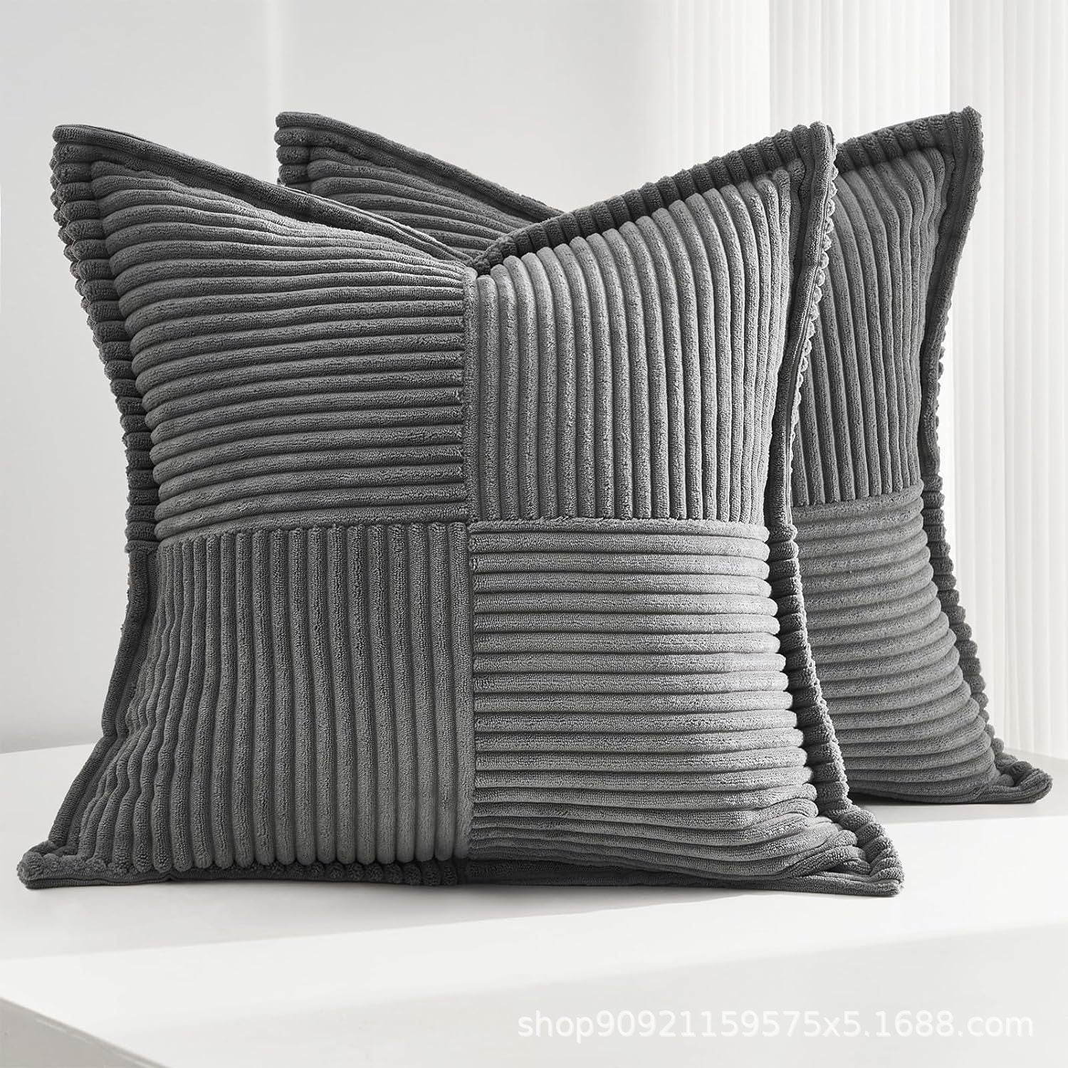 HKM-410259 Super Soft Corduroy Striped Pillow Covers - Decorative Textured Throw Pillows for Couch and Living Room