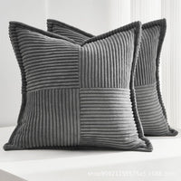 HKM-410259 Super Soft Corduroy Striped Pillow Covers - Decorative Textured Throw Pillows for Couch and Living Room
