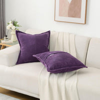 HKM-410259 Super Soft Corduroy Striped Pillow Covers - Decorative Textured Throw Pillows for Couch and Living Room