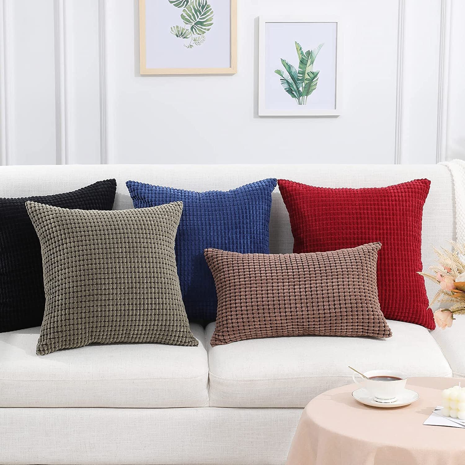 HKM-410259 Super Soft Corduroy Striped Pillow Covers - Decorative Textured Throw Pillows for Couch and Living Room