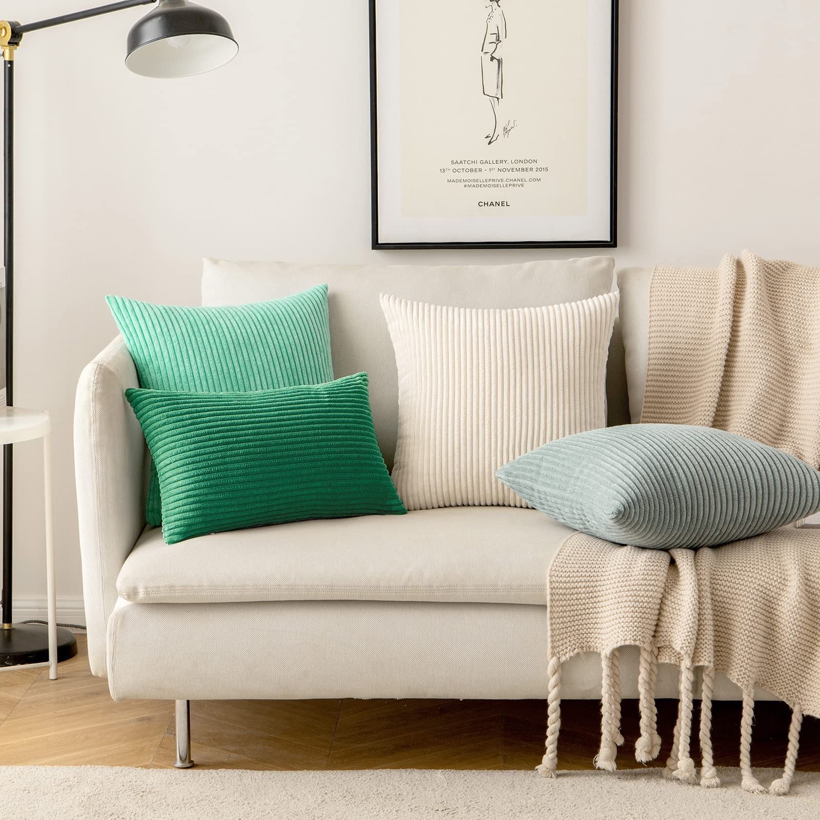 HKM-410259 Super Soft Corduroy Striped Pillow Covers - Decorative Textured Throw Pillows for Couch and Living Room