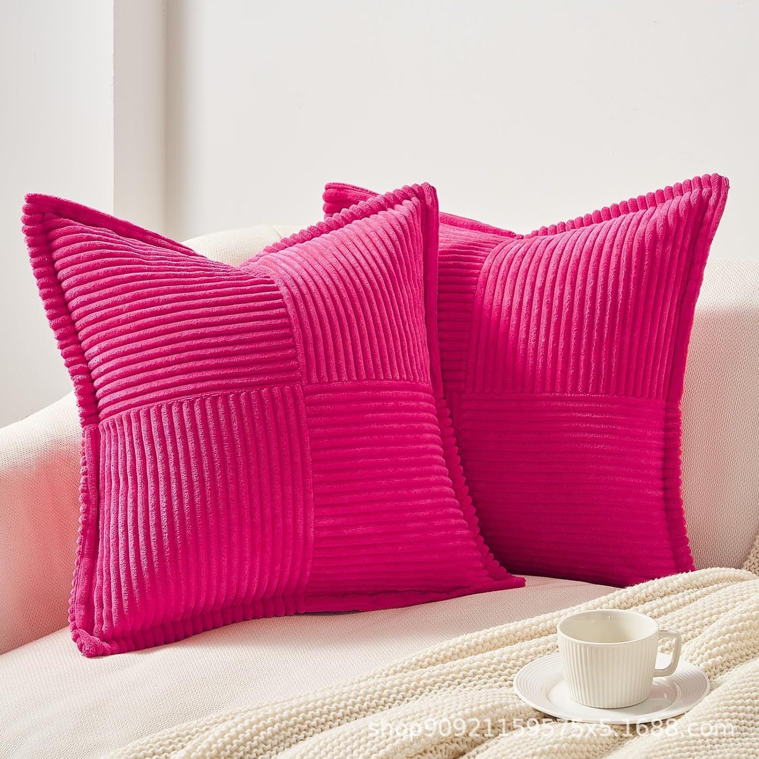 HKM-410259 Super Soft Corduroy Striped Pillow Covers - Decorative Textured Throw Pillows for Couch and Living Room