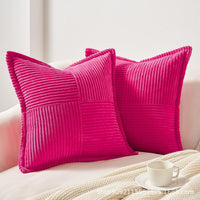HKM-410259 Super Soft Corduroy Striped Pillow Covers - Decorative Textured Throw Pillows for Couch and Living Room