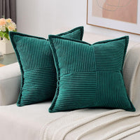 HKM-410259 Super Soft Corduroy Striped Pillow Covers - Decorative Textured Throw Pillows for Couch and Living Room