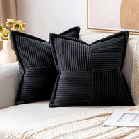 HKM-410259 Super Soft Corduroy Striped Pillow Covers - Decorative Textured Throw Pillows for Couch and Living Room