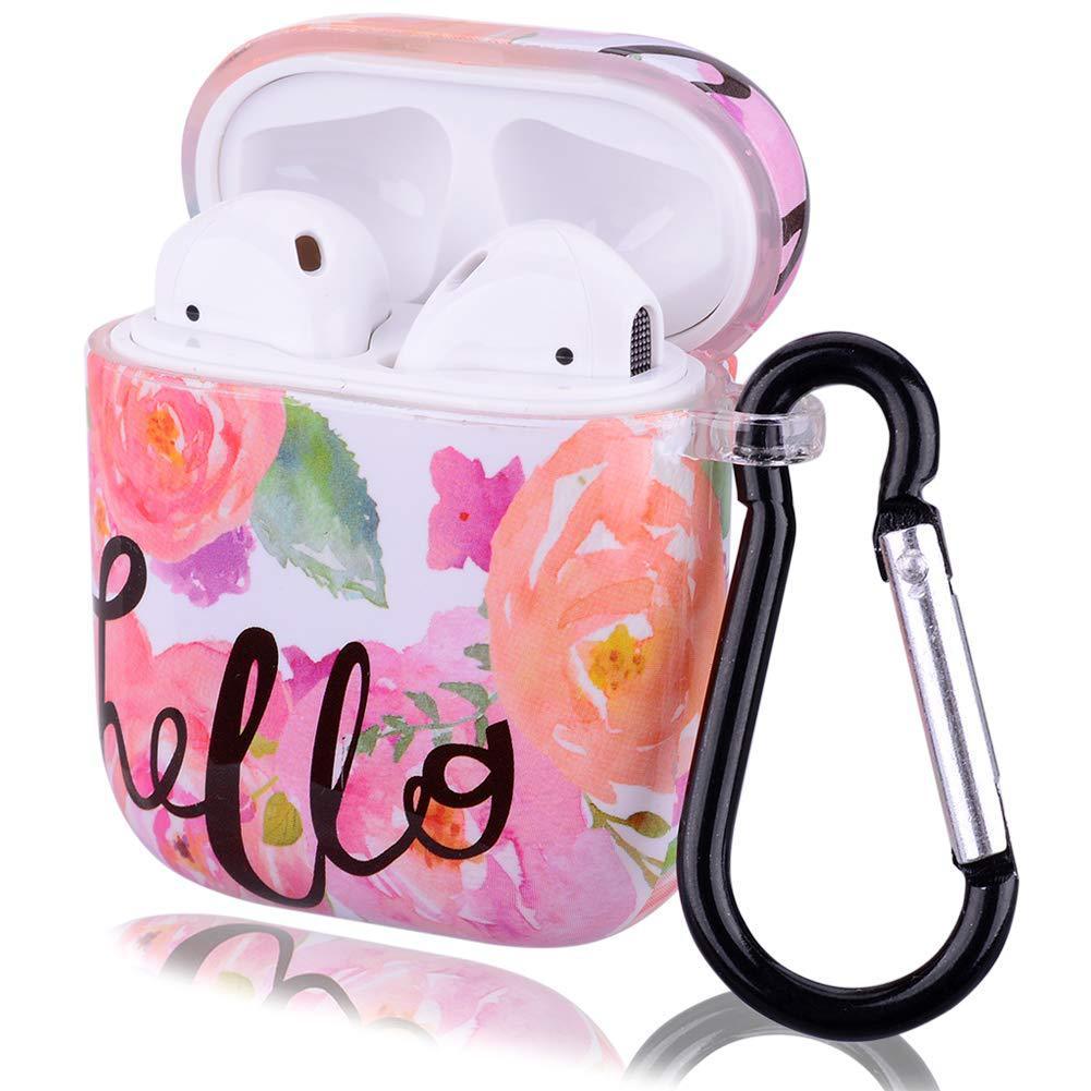 HKM-410323 Floral Clamshell Hard Protective Case for Wireless Earphones - Compatible with iPhone Models
