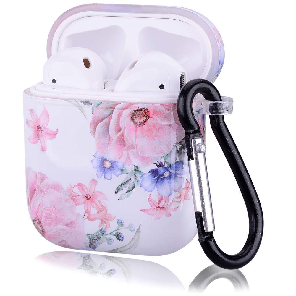 HKM-410323 Floral Clamshell Hard Protective Case for Wireless Earphones - Compatible with iPhone Models