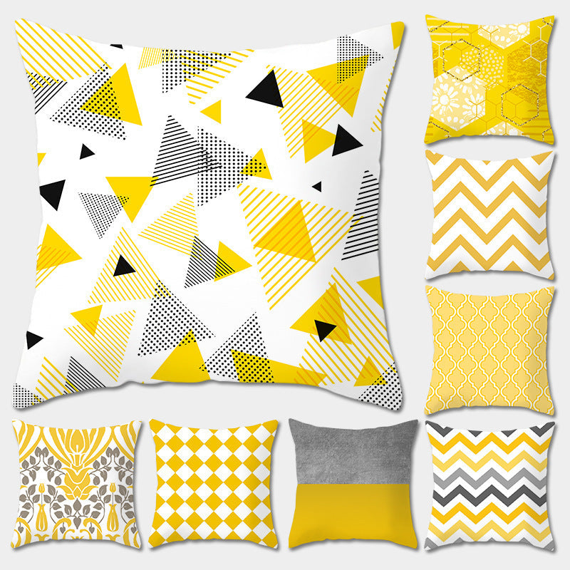HKM-410515 Nordic Yellow Geometric Peach Skin Pillowcase 45x45CM for Home and Office Use
