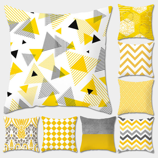 HKM-410515 Nordic Yellow Geometric Peach Skin Pillowcase 45x45CM for Home and Office Use