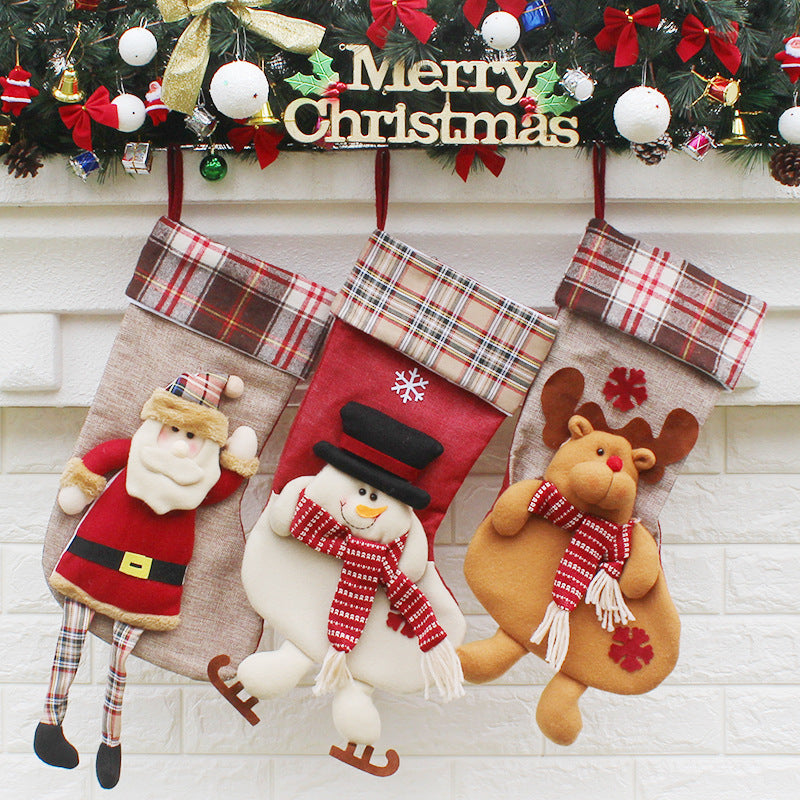 HKM-410579 Christmas Sock Gift Bag Ornament - Non-Woven Fabric, 3 Styles: Old Man, Snowman, Elk