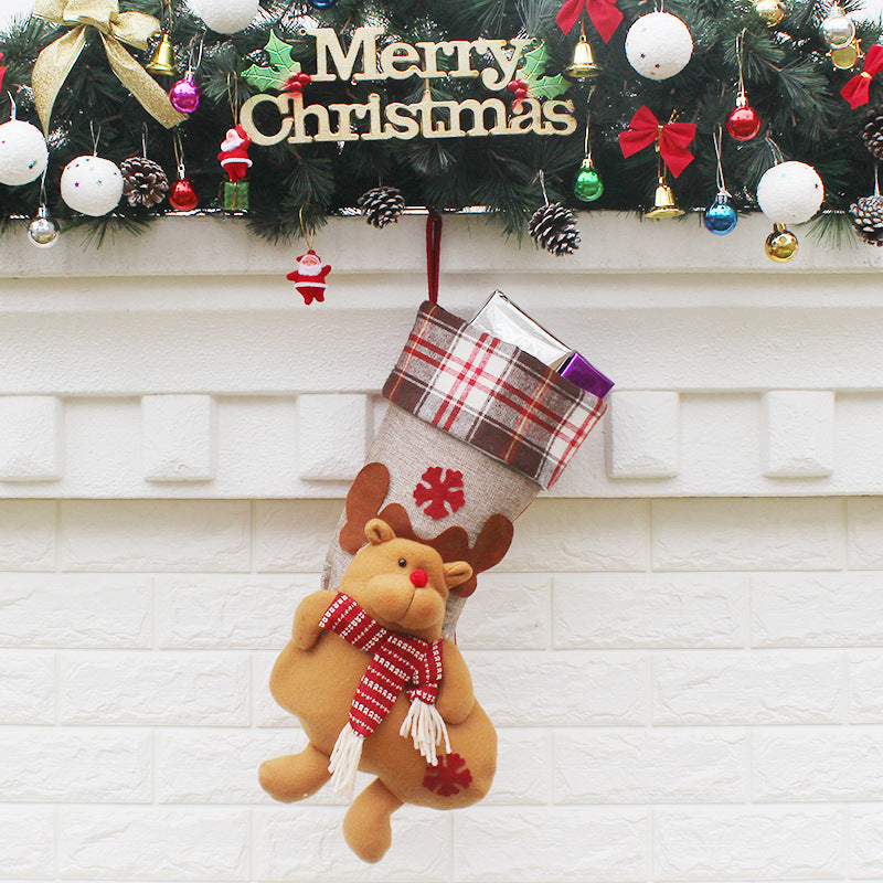 HKM-410579 Christmas Sock Gift Bag Ornament - Non-Woven Fabric, 3 Styles: Old Man, Snowman, Elk