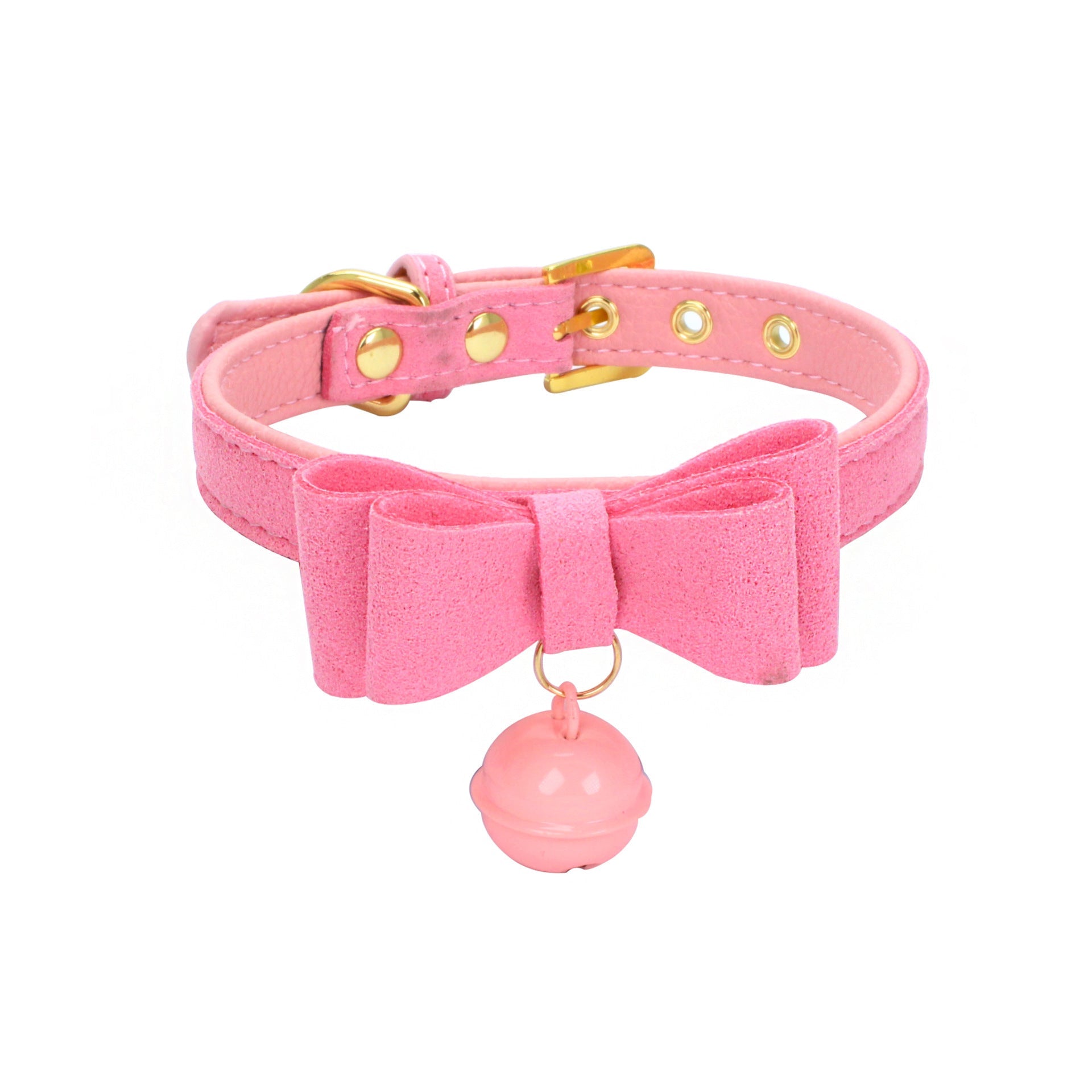 HKM-410835 Gold Double Layer Bowknot Hanging Bell Pet Collar for Comfortable Wear