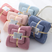 HKM-410963 High-Density Coral Fleece Absorbent Towel Set - 35x75cm & 70x140cm