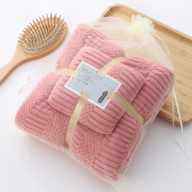HKM-410963 High-Density Coral Fleece Absorbent Towel Set - 35x75cm & 70x140cm