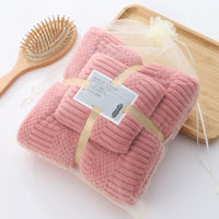 HKM-410963 High-Density Coral Fleece Absorbent Towel Set - 35x75cm & 70x140cm