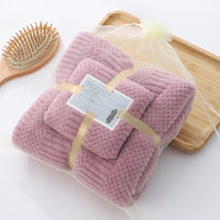 HKM-410963 High-Density Coral Fleece Absorbent Towel Set - 35x75cm & 70x140cm
