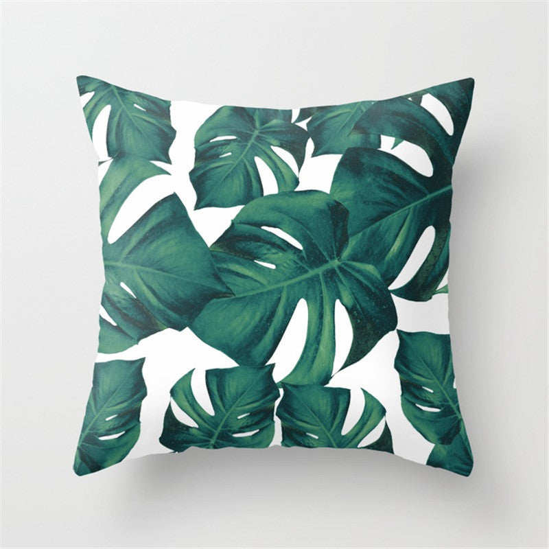 HKM-411027 Tropical Leaf Landscape Cushion Cover - Peach Skin with PP Cotton Filling