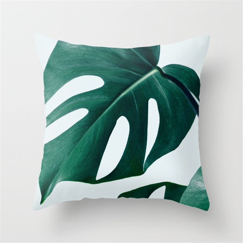 HKM-411027 Tropical Leaf Landscape Cushion Cover - Peach Skin with PP Cotton Filling