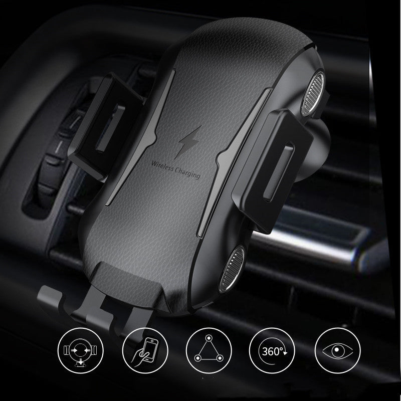 HKM-411347 Smart Induction Wireless Car Phone Holder for 4-6.5 Inch Phones - Adjustable Charging with ABS and Textured Leather