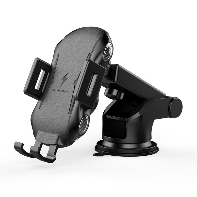 HKM-411347 Smart Induction Wireless Car Phone Holder for 4-6.5 Inch Phones - Adjustable Charging with ABS and Textured Leather