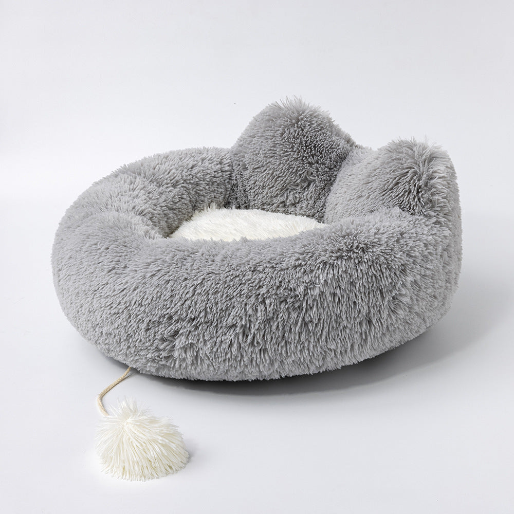 HKM-411411 Cat Ears Plush Round Nest for Pets, Cozy and Soft with PP Cotton Filling, Available in 50CM and 60CM Diameters