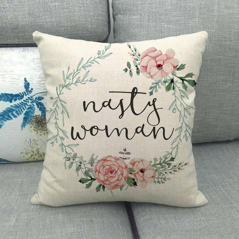 HKM-411411 Watercolor Rose Inspirational Linen Sofa Cushion Cover 45x45cm