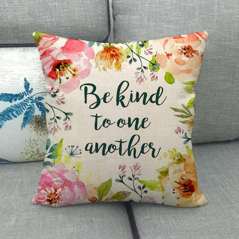 HKM-411411 Watercolor Rose Inspirational Linen Sofa Cushion Cover 45x45cm