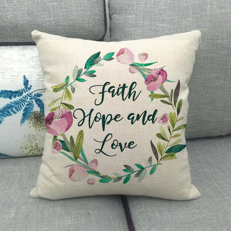 HKM-411411 Watercolor Rose Inspirational Linen Sofa Cushion Cover 45x45cm