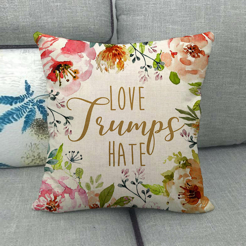 HKM-411411 Watercolor Rose Inspirational Linen Sofa Cushion Cover 45x45cm