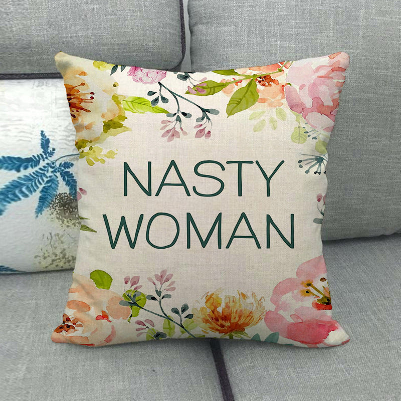 HKM-411411 Watercolor Rose Inspirational Linen Sofa Cushion Cover 45x45cm