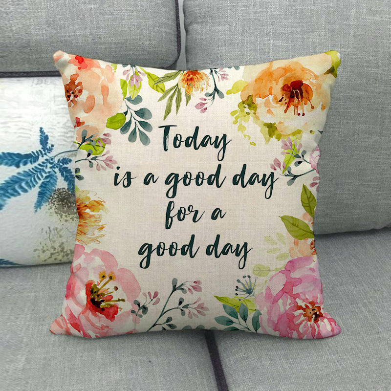 HKM-411411 Watercolor Rose Inspirational Linen Sofa Cushion Cover 45x45cm