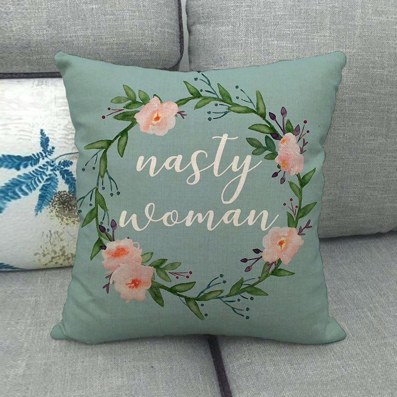 HKM-411411 Watercolor Rose Inspirational Linen Sofa Cushion Cover 45x45cm