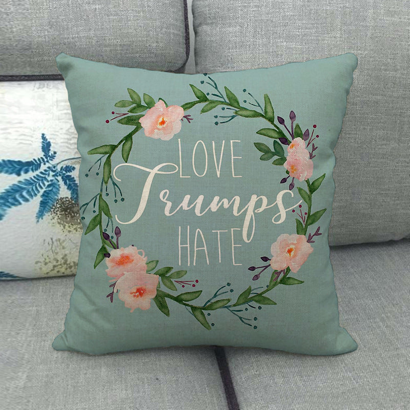 HKM-411411 Watercolor Rose Inspirational Linen Sofa Cushion Cover 45x45cm
