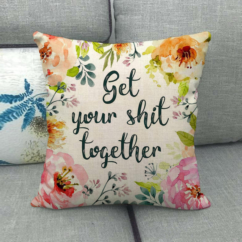 HKM-411411 Watercolor Rose Inspirational Linen Sofa Cushion Cover 45x45cm