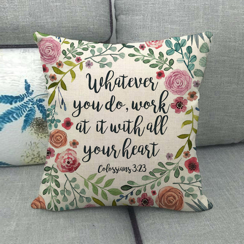 HKM-411411 Watercolor Rose Inspirational Linen Sofa Cushion Cover 45x45cm