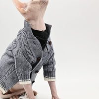 HKM-411539 Soft Cotton Knitted Cat Sweater in Gray for Hairless Cats, Size 2XL, XL, L, M, S