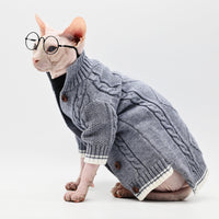 HKM-411539 Soft Cotton Knitted Cat Sweater in Gray for Hairless Cats, Size 2XL, XL, L, M, S