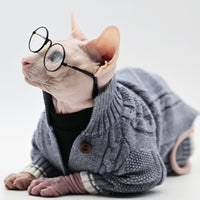 HKM-411539 Soft Cotton Knitted Cat Sweater in Gray for Hairless Cats, Size 2XL, XL, L, M, S