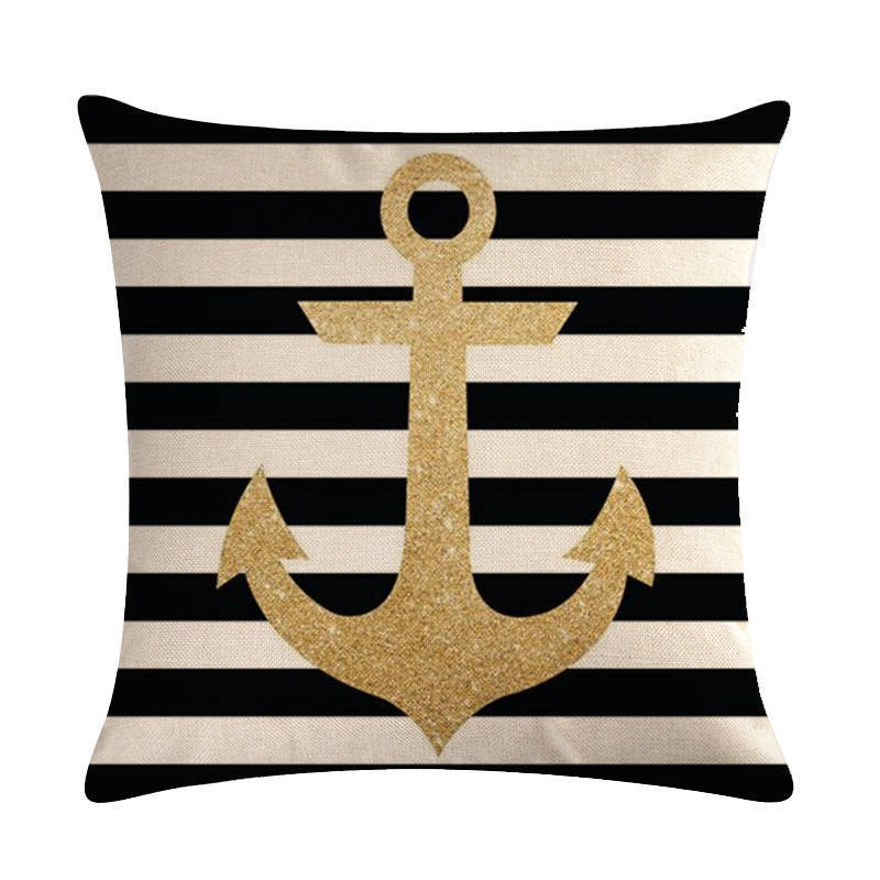 HKM-411667 Digital Print Anchor Linen Pillowcase - Cotton Blend, 45cm x 45cm