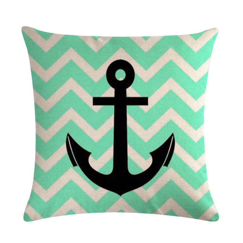 HKM-411667 Digital Print Anchor Linen Pillowcase - Cotton Blend, 45cm x 45cm