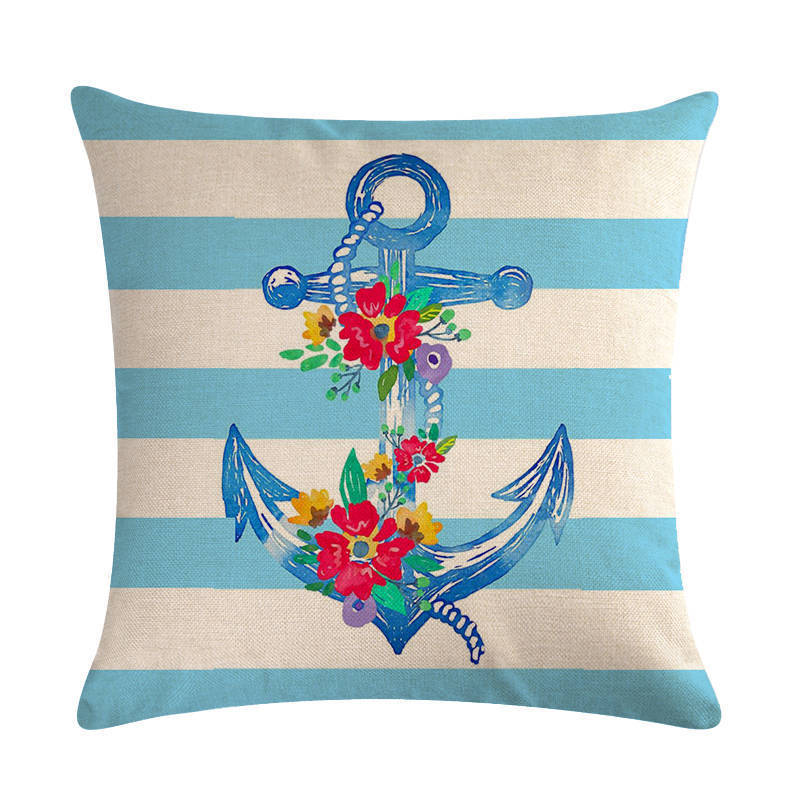 HKM-411667 Digital Print Anchor Linen Pillowcase - Cotton Blend, 45cm x 45cm