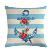 HKM-411667 Digital Print Anchor Linen Pillowcase - Cotton Blend, 45cm x 45cm