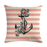 HKM-411667 Digital Print Anchor Linen Pillowcase - Cotton Blend, 45cm x 45cm