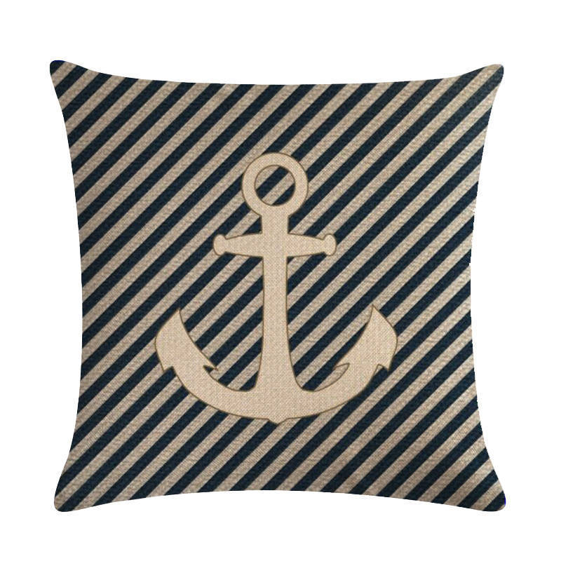 HKM-411667 Digital Print Anchor Linen Pillowcase - Cotton Blend, 45cm x 45cm