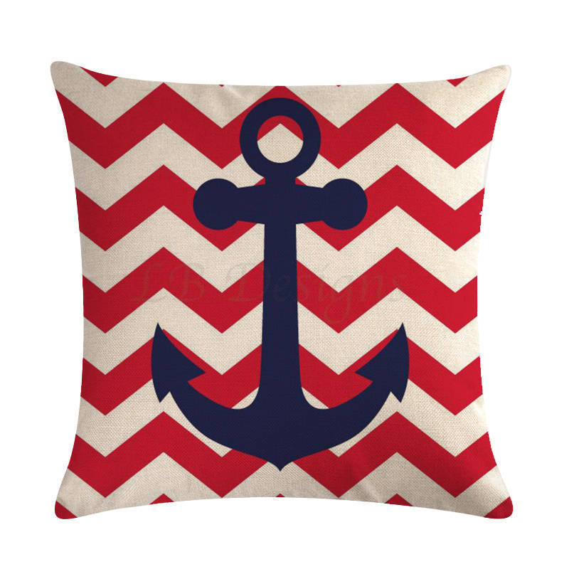 HKM-411667 Digital Print Anchor Linen Pillowcase - Cotton Blend, 45cm x 45cm