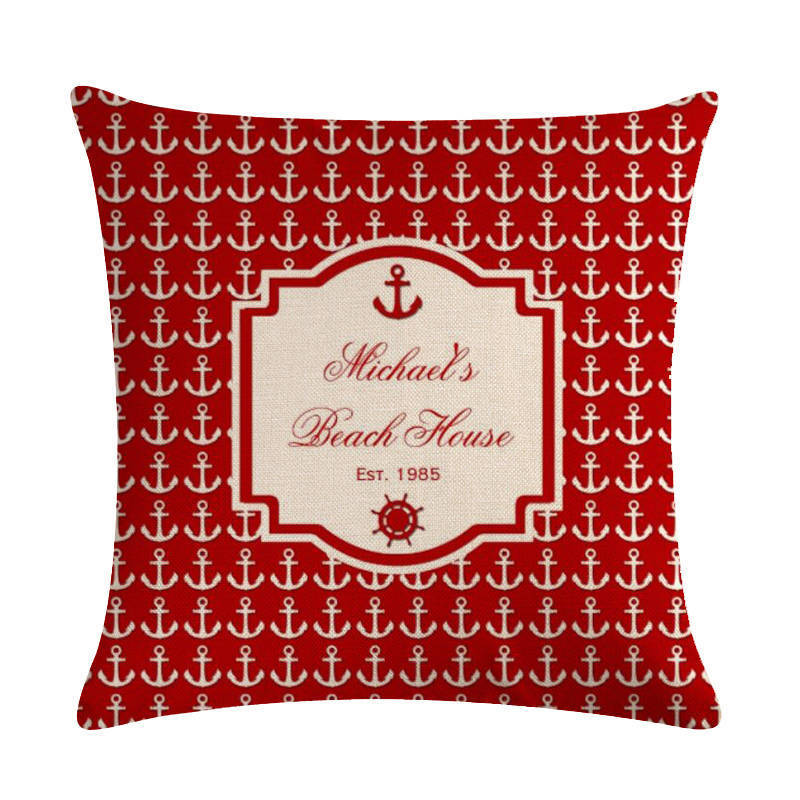 HKM-411667 Digital Print Anchor Linen Pillowcase - Cotton Blend, 45cm x 45cm