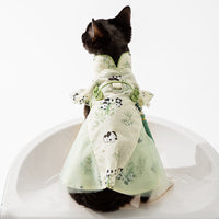 HKM-411795 Panda Bamboo Leaf Couple Dress for Hairless Cats - National Style Woven Fabric Skirt