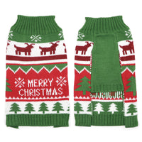 HKM-411859 Casual Wool Turtleneck Sweater for Dogs with Bone and Snowflake Design in Green and Blue