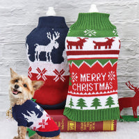 HKM-411859 Casual Wool Turtleneck Sweater for Dogs with Bone and Snowflake Design in Green and Blue
